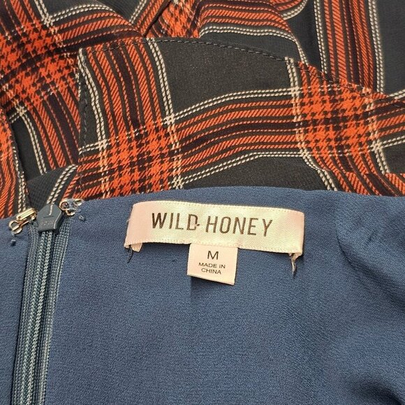 Wild Honey Womens Plaid Tie Front Mini Dress Size Medium Long Sleeve  Sheer - Picture 4 of 9